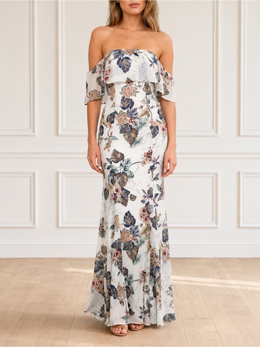 NWT Lulus Ray of Sunshine Maxi Dress Size XL White Floral Off Shoulder Wedding